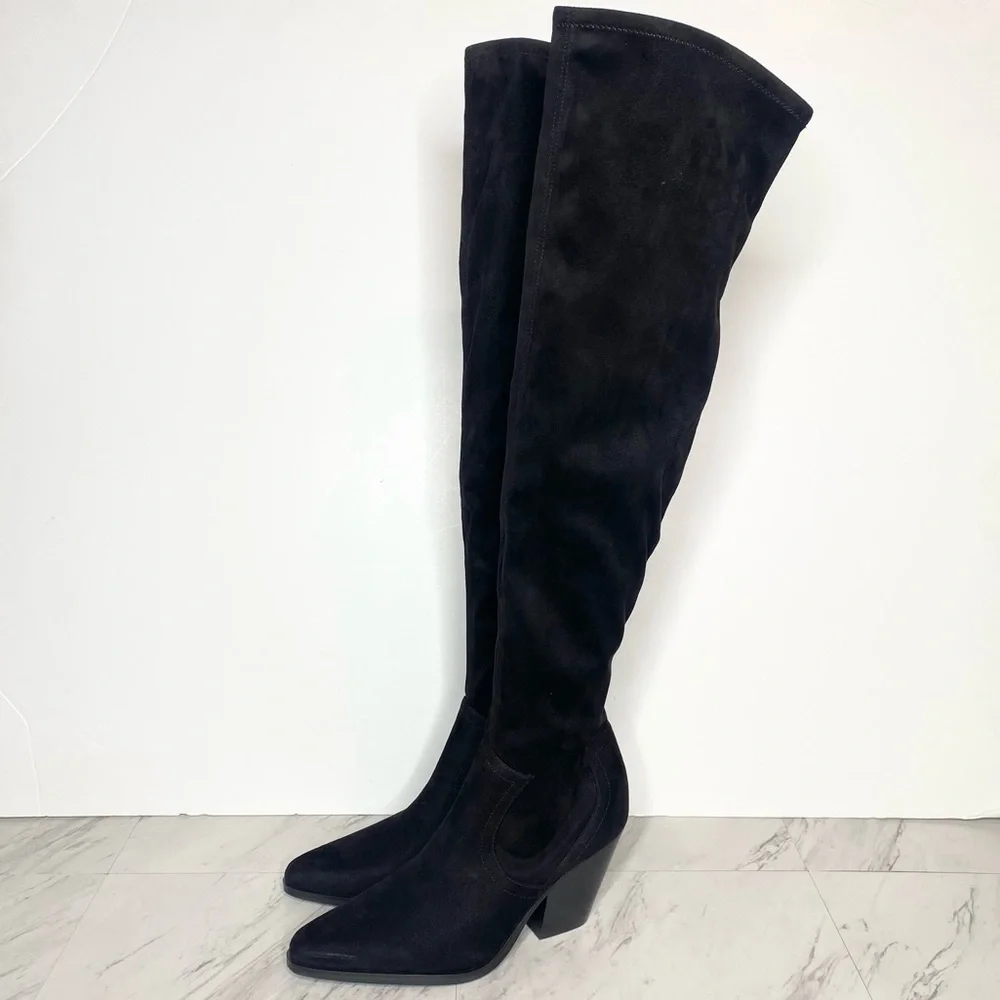 Marc Fisher Gwyneth Black Faux Suede Heeled Over The Knee Boot 10M
